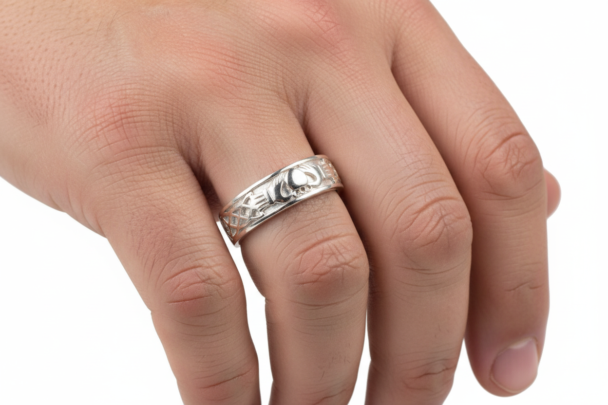 Men's Claddagh Silver Ring - 5.99mm band - Sizes R to Z