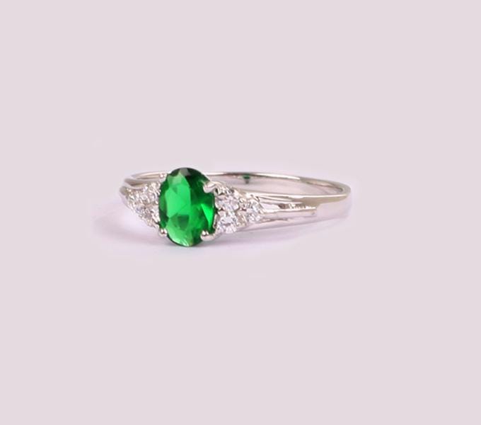 Sterling Silver Emerald & White CZ Ring - Available in Sizes J-T
