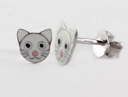 Kids Cat White Earring - Silver Spirit Jewellery