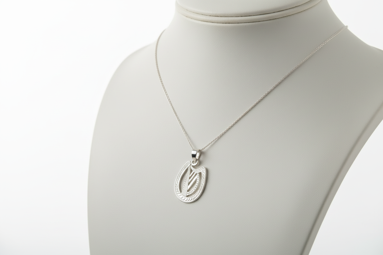 Irish Harp Silver Pendant Chained