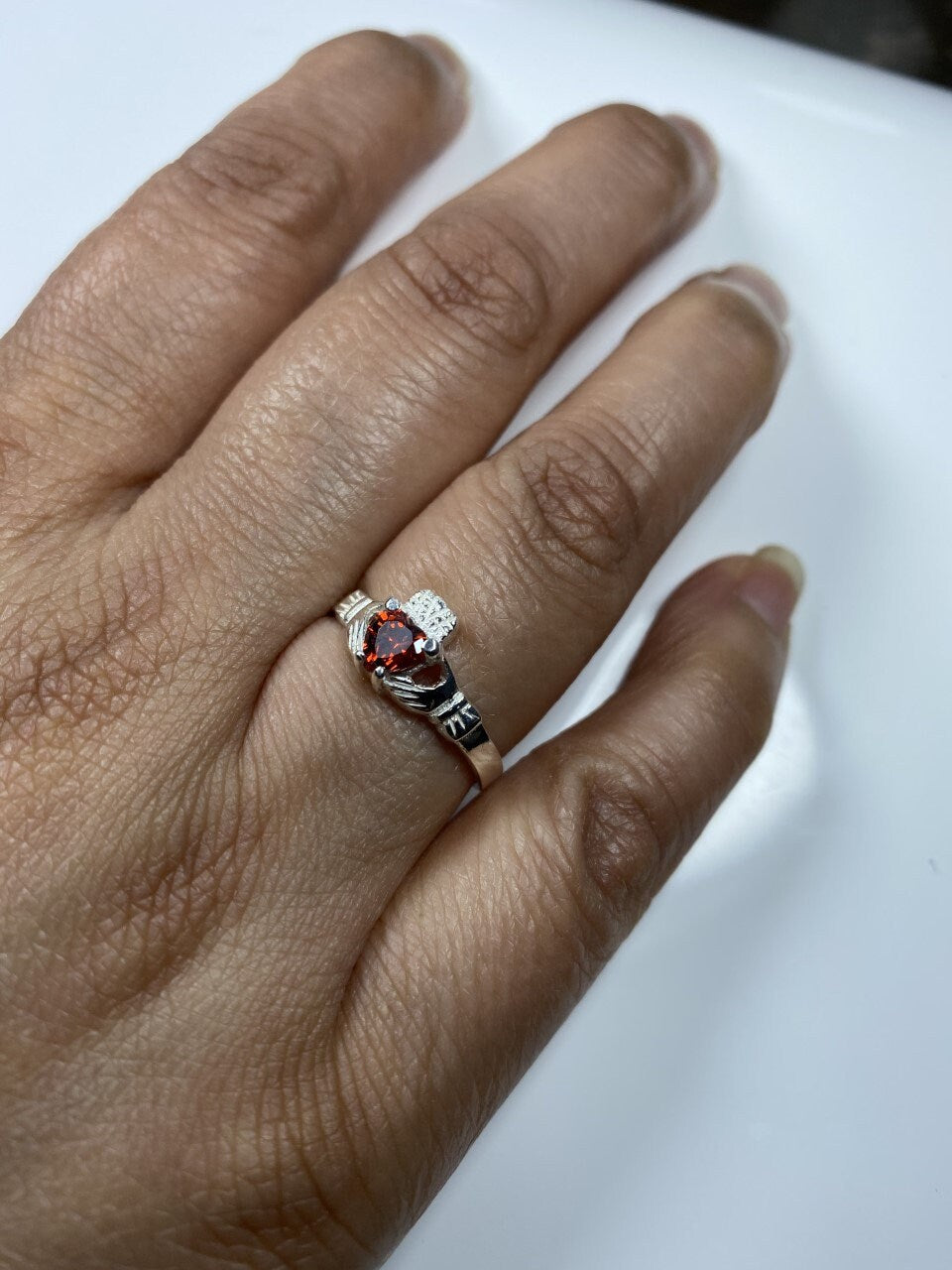 Claddagh Ring with CZ Birthstone Accent - Traditional Irish Claddagh Style Ring