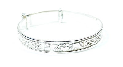Kids Sterling Silver Claddagh Expandable Bangle.
