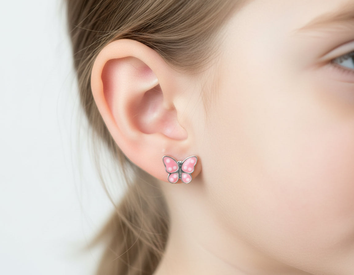 Kids Pink Butterfly Earring - Silver Spirit Jewellery