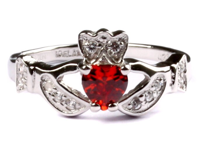 Classic Claddagh Cubic Zirconia Birthstone Ring in 925 Sterling Silver Band