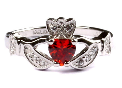 Classic Claddagh Cubic Zirconia Birthstone Ring in 925 Sterling Silver Band