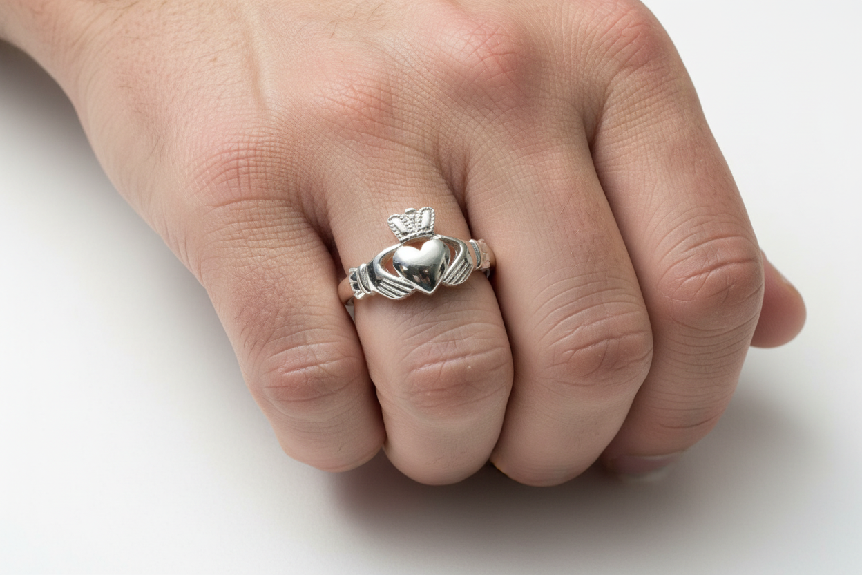 Men's Claddagh Silver Ring - Available in Sizes N to Z+1