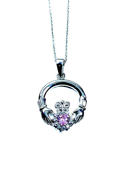 Claddagh Pink Cz BirthStone October Birthstone Pendant
