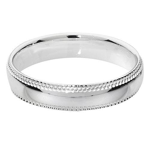 Unisex Silver Millgrain D Shape 3mm Wedding Ring