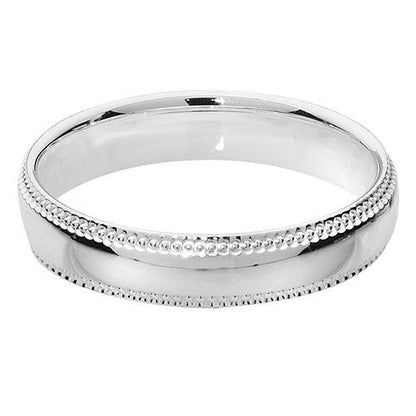Unisex Silver Millgrain D Shape 3mm Wedding Ring