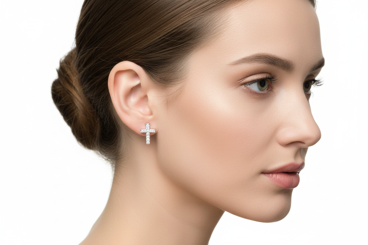 Irish Silver CZ Cross Earrings - Holy Communion or Confirmation Gift