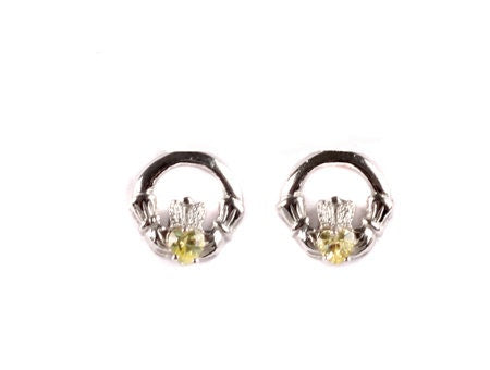 Kids Claddagh Peridot CZ August BirthStone Earrings