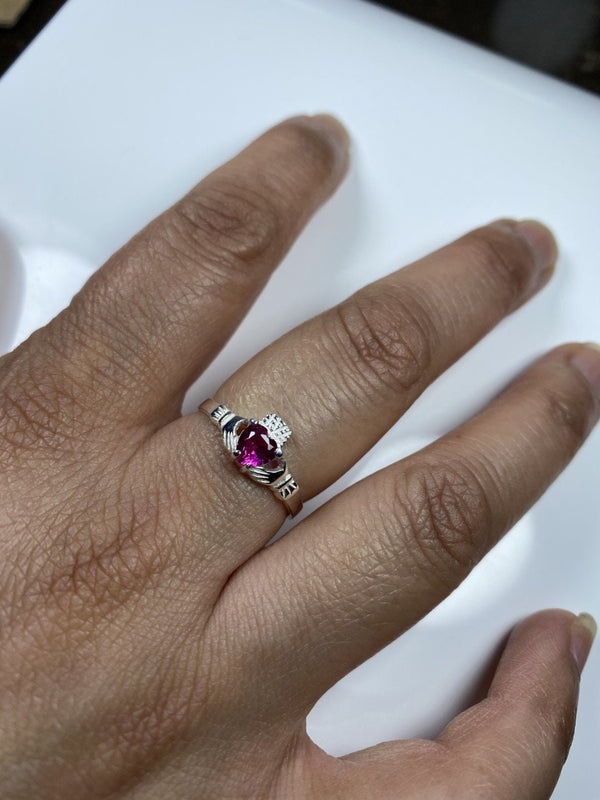 Claddagh Ring with CZ Birthstone Accent - Traditional Irish Claddagh Style Ring