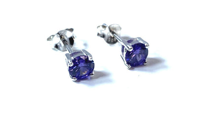 Birthstone CZ Stone Set Round Stone Claw Silver Earrings Set for Everyday Wear