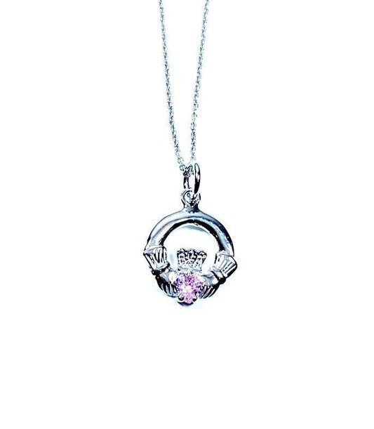 Claddagh Pink CZ October BirthStone Pendant