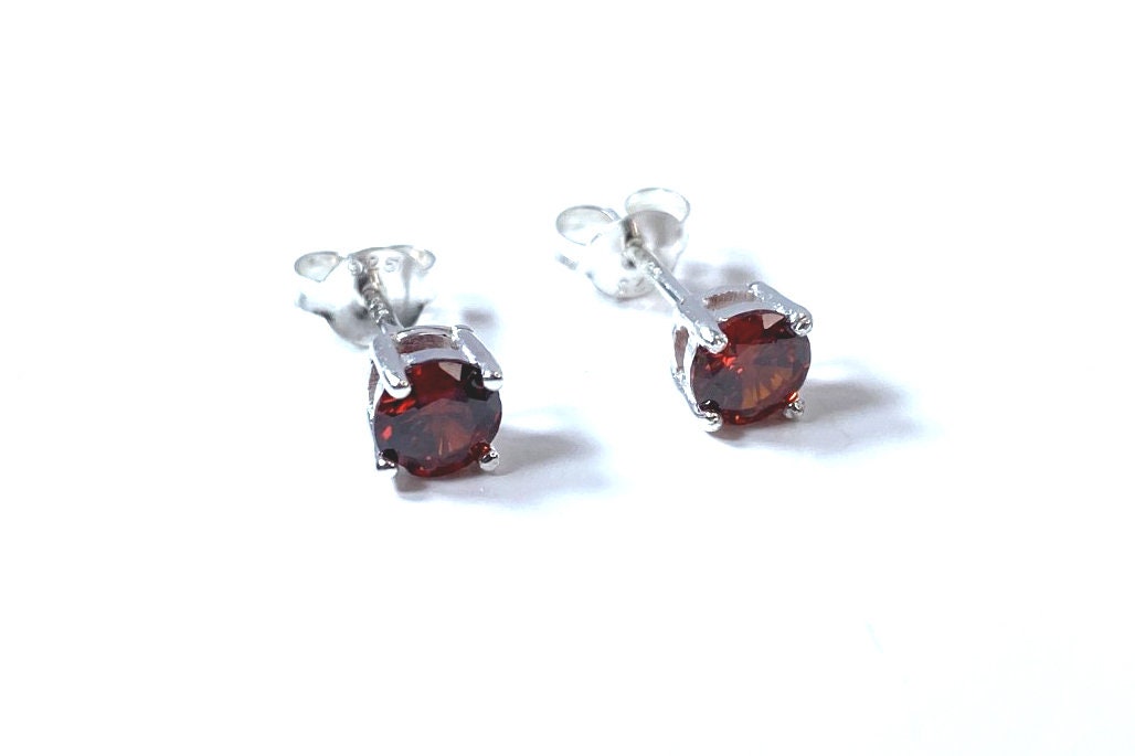Birthstone CZ Stone Set Round Stone Claw Silver Earrings Set for Everyday Wear
