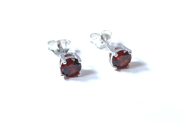 Birthstone CZ Stone Set Round Stone Claw Silver Earrings Set for Everyday Wear