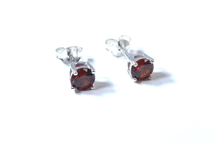 Birthstone CZ Stone Set Round Stone Claw Silver Earrings Set for Everyday Wear