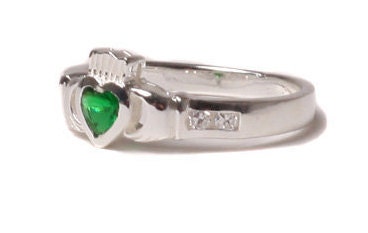 Claddagh Ring with CZ Birthstone Setting, Classic Irish Claddagh Love Knot Ring