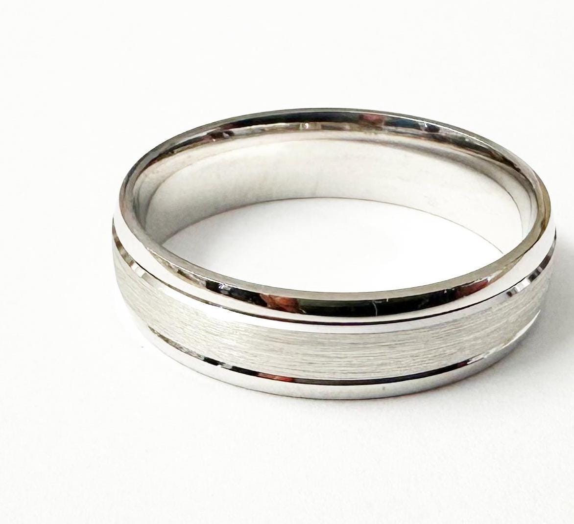 Men's 6mm Silver Track Edge Matt Wedding Ring