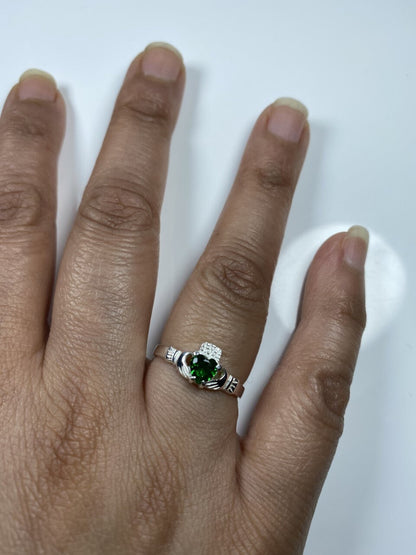Claddagh Ring with CZ Birthstone Accent - Traditional Irish Claddagh Style Ring