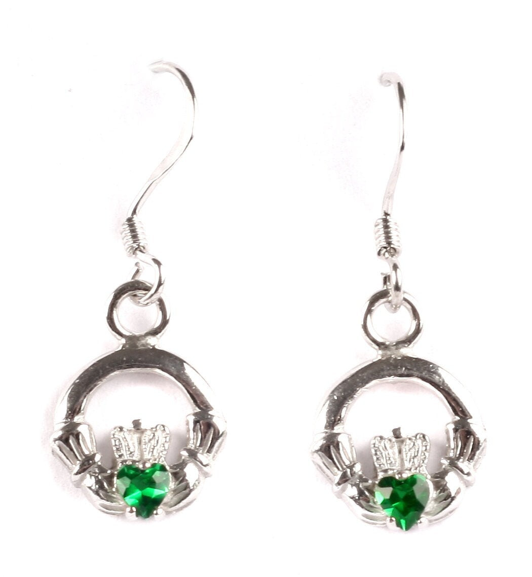 Claddagh BirthStone Kids Drop Earring Celtic Claddagh Design with Gem Accent