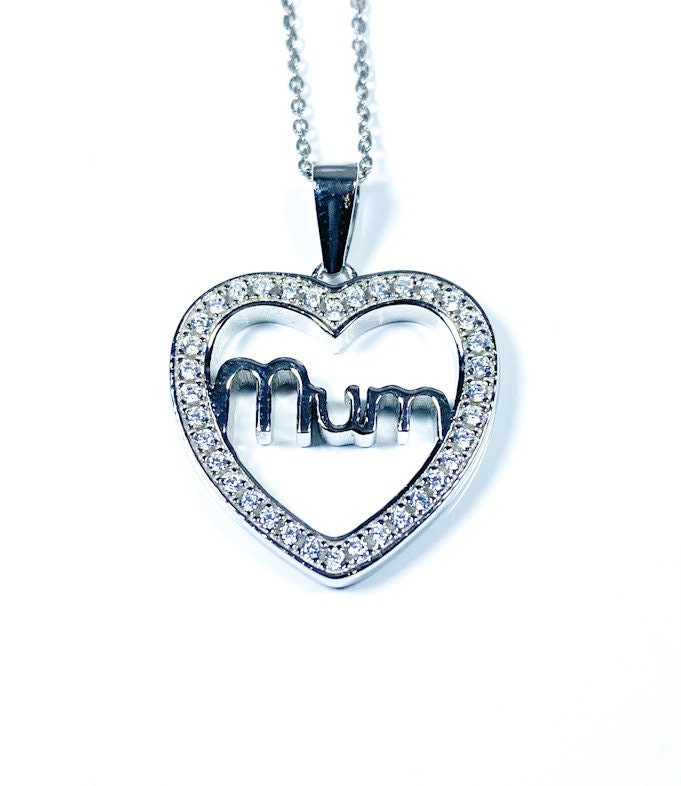 Sterling Silver Mum Design White Cubic Zirconia Pendant Necklace Gift Jewellery
