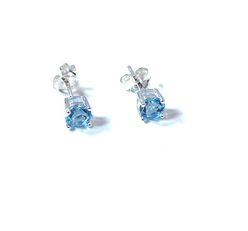 Birthstone CZ Stone Set Round Stone Claw Silver Earrings Set for Everyday Wear