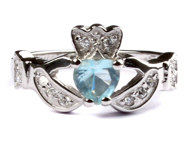 Classic Claddagh Cubic Zirconia Birthstone Ring in 925 Sterling Silver Band