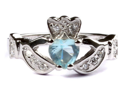 Classic Claddagh Cubic Zirconia Birthstone Ring in 925 Sterling Silver Band