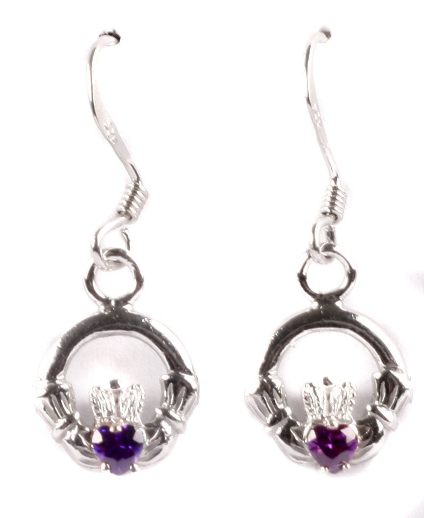 Claddagh BirthStone Kids Drop Earring Celtic Claddagh Design with Gem Accent