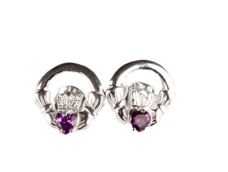 Kids Claddagh Light Amethyst CZ June BirthStone Earrings