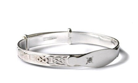 Kids Silver Claddagh White CZ Stone Expandable Bangle