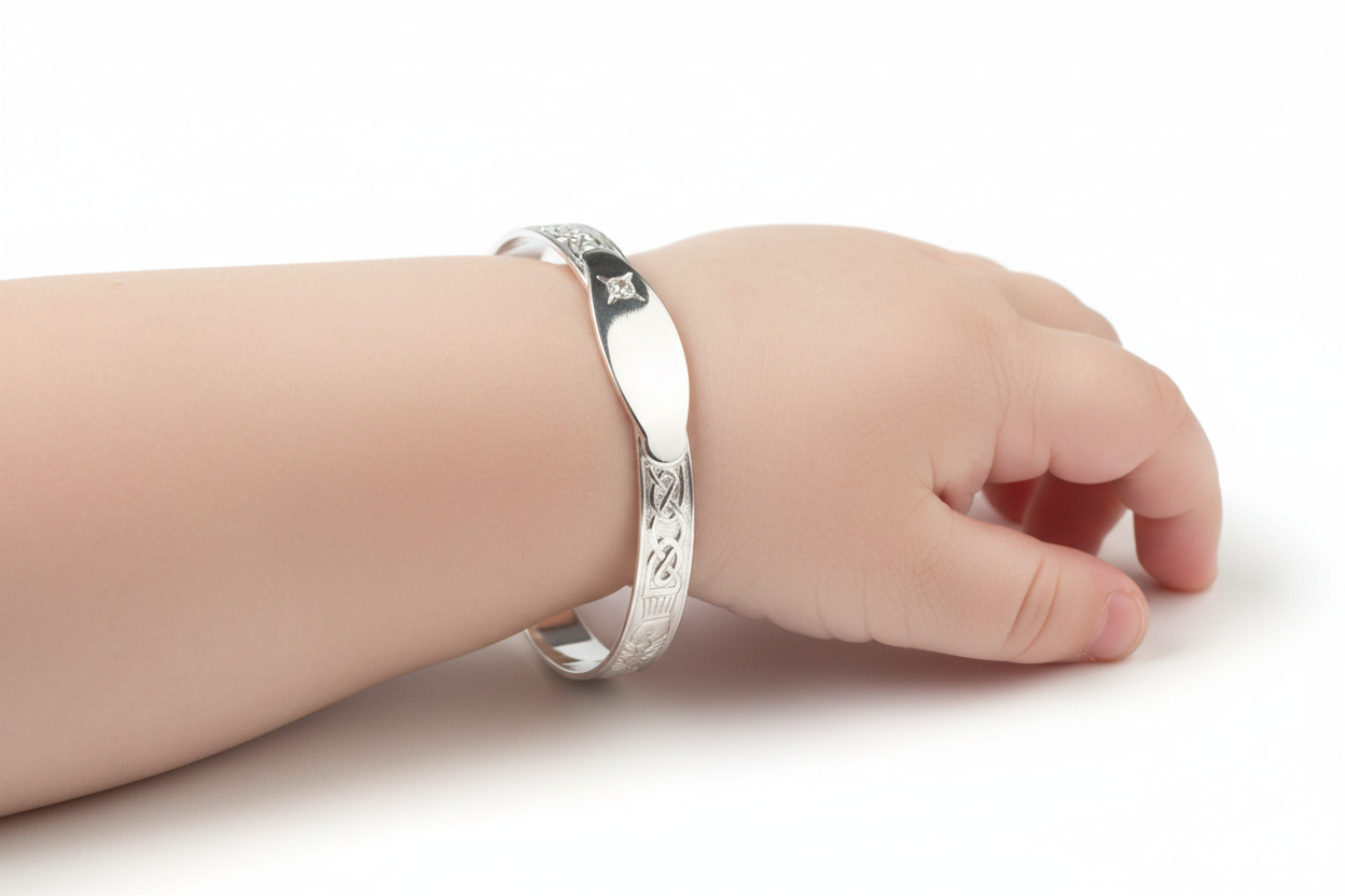 Kids Silver Claddagh White CZ Stone Expandable Bangle