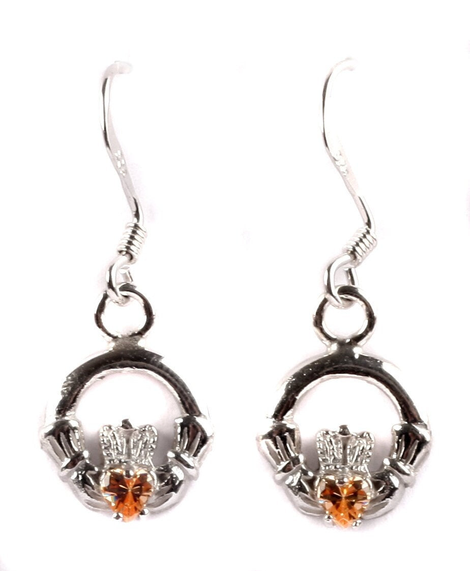 Claddagh BirthStone Kids Drop Earring Celtic Claddagh Design with Gem Accent