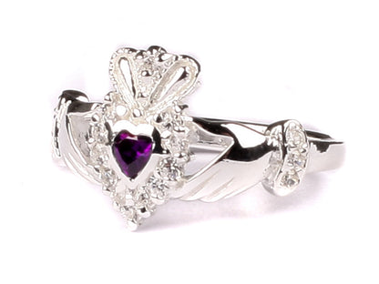 Claddagh Cubic Zirconia Birthstone Silver Ring Classic Irish Claddagh Ring Design