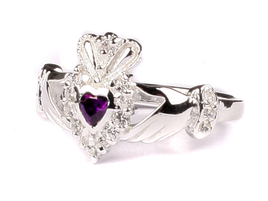 Claddagh Cubic Zirconia Birthstone Silver Ring Classic Irish Claddagh Ring Design