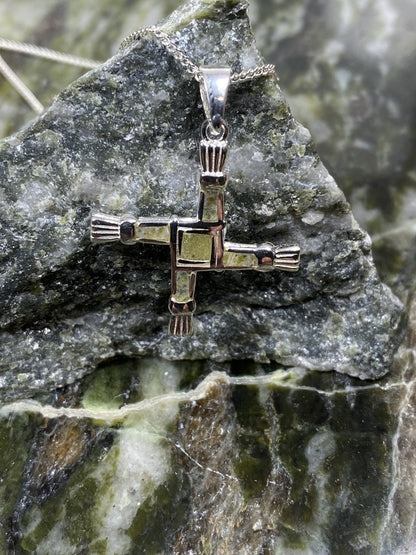 Connemara Marble Stone Set Sterling Silver St Bridgets Cross Pendant