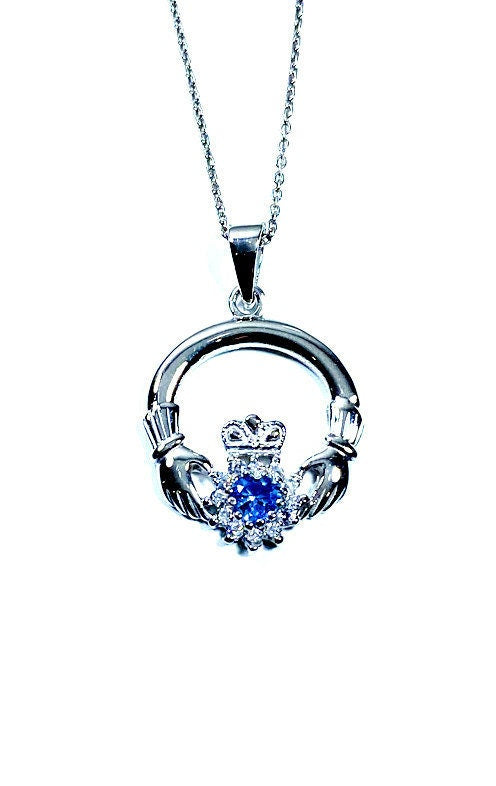 Claddagh Aquamarine BirthStone March Birthstone Pendant
