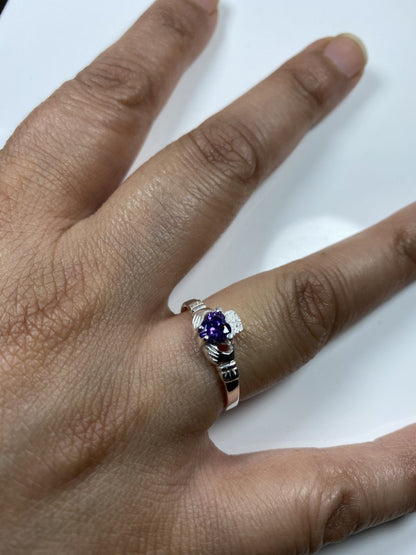 Claddagh Ring with CZ Birthstone Accent - Traditional Irish Claddagh Style Ring