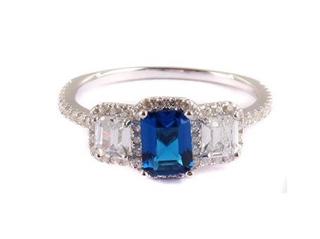 Sterling Silver Sapphire & White CZ Ring
