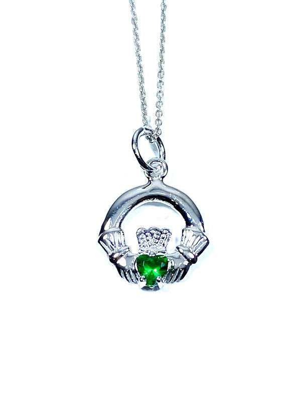 Claddagh Emerald Green CZ May BirthStone Pendant