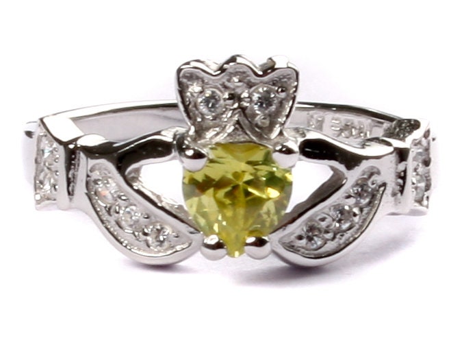 Classic Claddagh Cubic Zirconia Birthstone Ring in 925 Sterling Silver Band