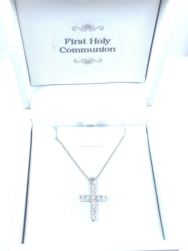 Silver CZ Cross Pendant Chained