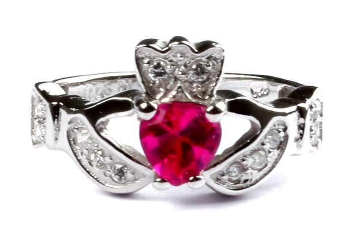 Classic Claddagh Cubic Zirconia Birthstone Ring in 925 Sterling Silver Band
