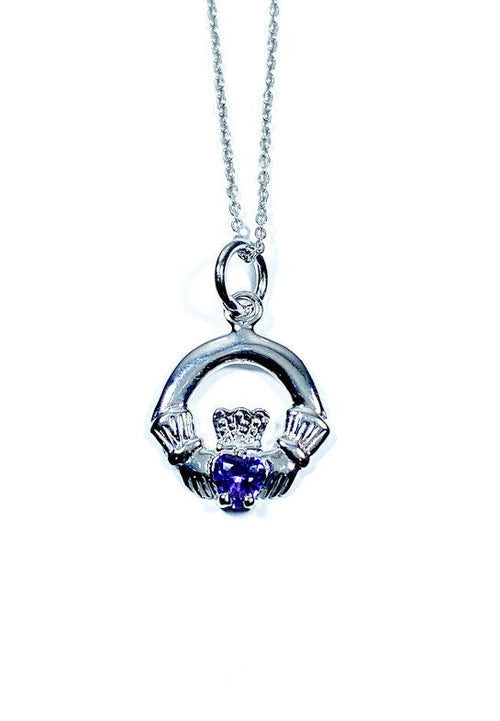 Claddagh Light Amethyst Cz June BirthStone Pendant