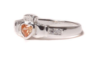 Claddagh Ring with CZ Birthstone Setting, Classic Irish Claddagh Love Knot Ring