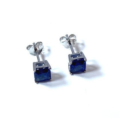 Birthstone CZ Square Stone Claw Silver Stud Earrings Classic Set