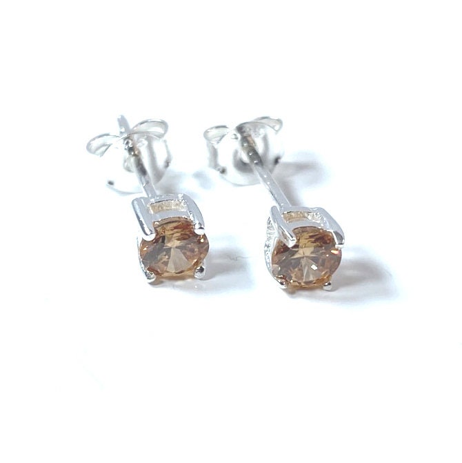 Birthstone CZ Stone Set Round Stone Claw Silver Earrings Set for Everyday Wear