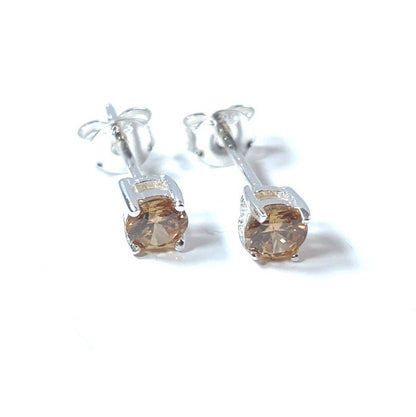 Birthstone CZ Stone Set Round Stone Claw Silver Earrings Set for Everyday Wear