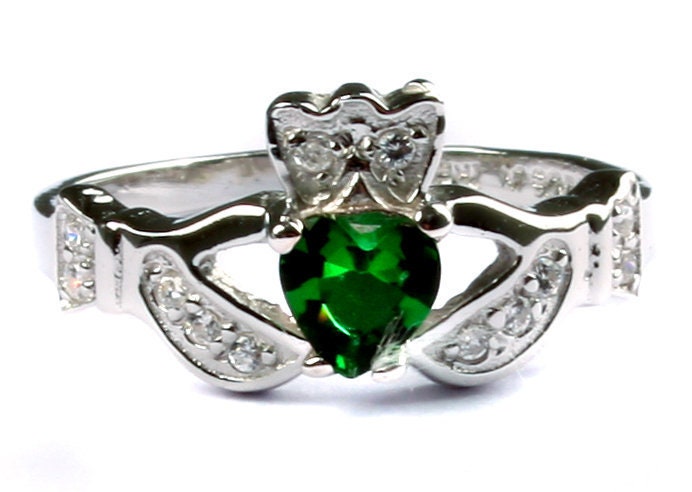 Classic Claddagh Cubic Zirconia Birthstone Ring in 925 Sterling Silver Band